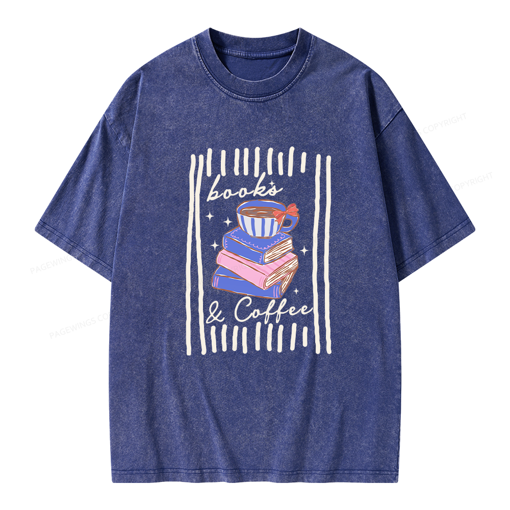 Pagewings Books and Coffee Unisex Washed T-shirt