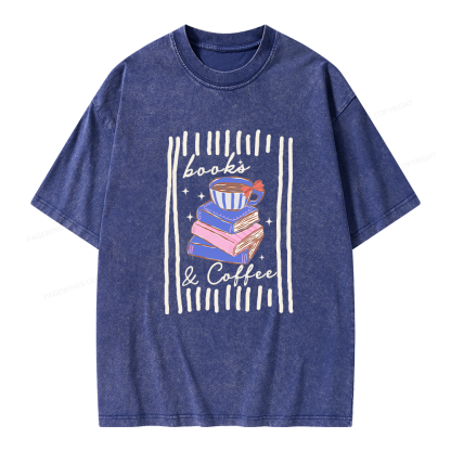 Pagewings Books and Coffee Unisex Washed T-shirt