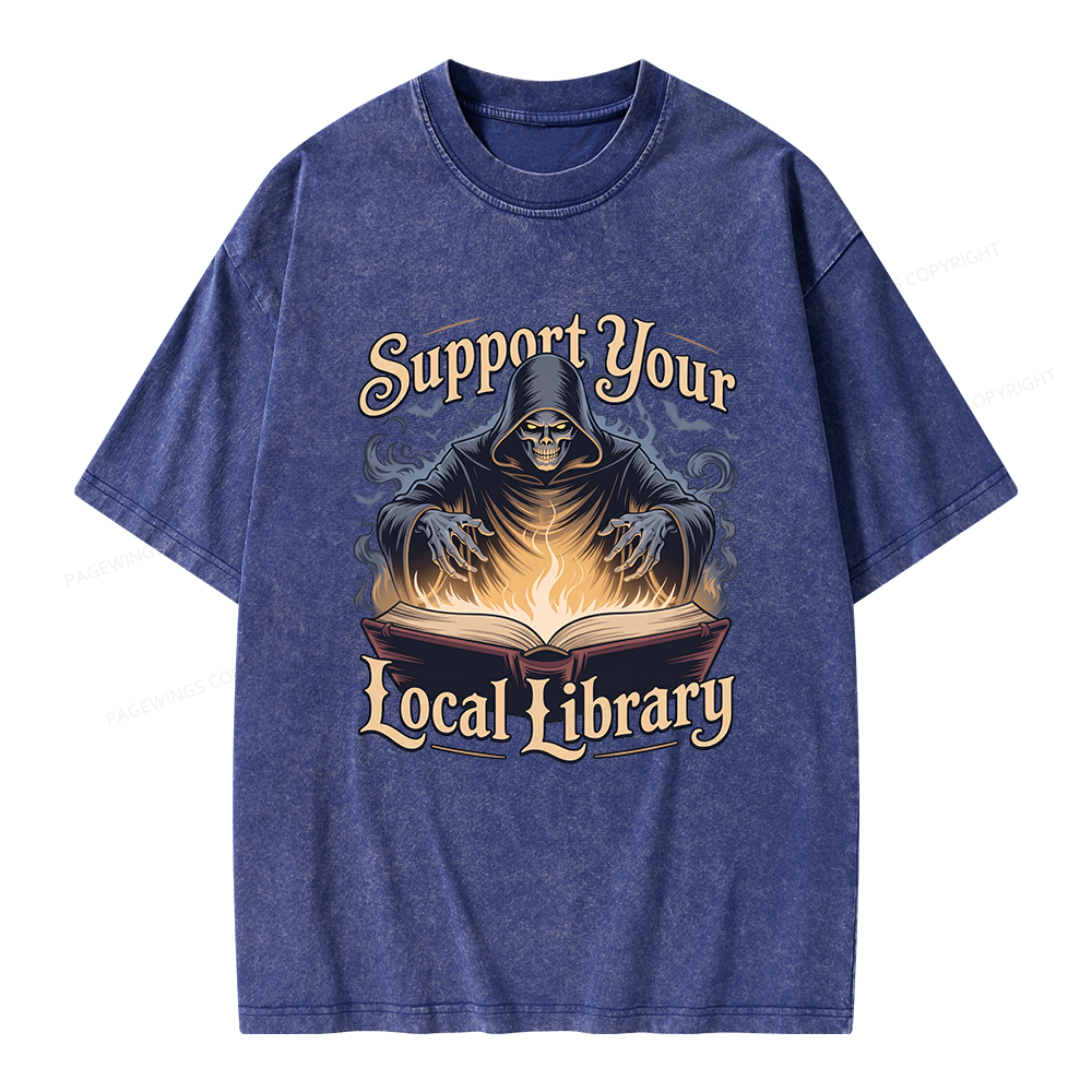 Pagewing Support Your Local Library Unisex Washed T-shirt