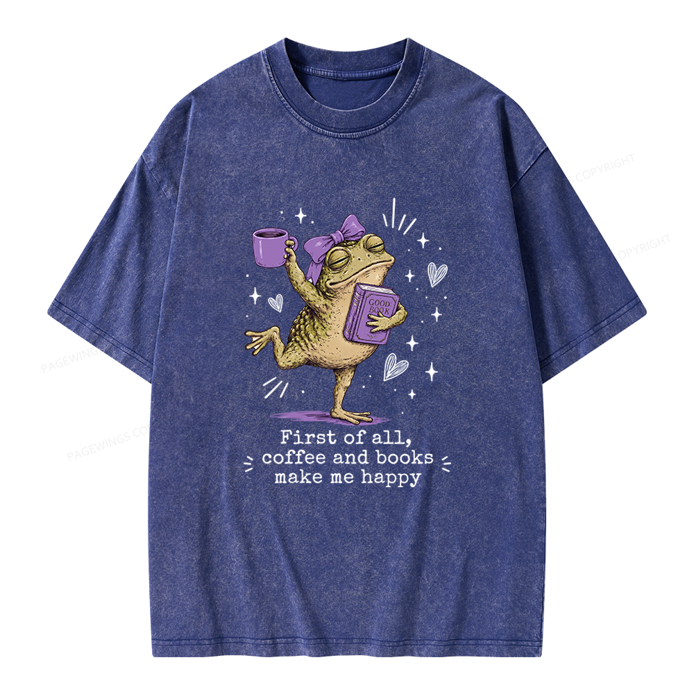 Pagewing Coffee and Books Make Me Happy Unisex Washed T-shirt