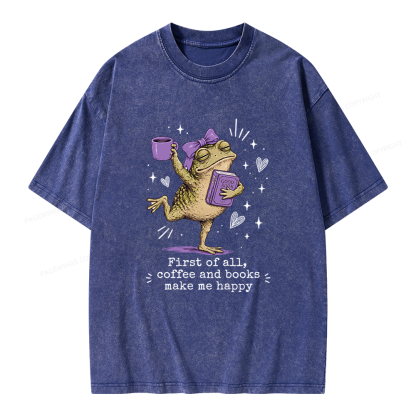 Pagewing Coffee and Books Make Me Happy Unisex Washed T-shirt