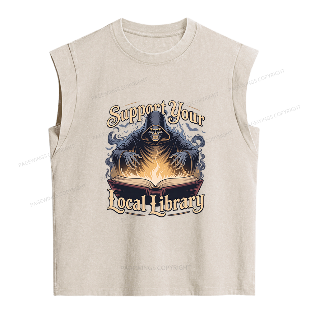 Pagewing Support Your Local Library Sticker Women's Washed Tank Top