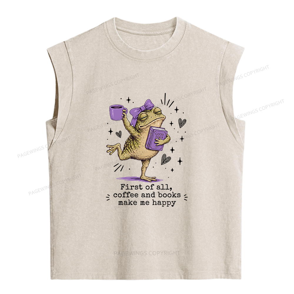 Pagewing Coffee And Books Make Me Happy Women's Washed Tank Top