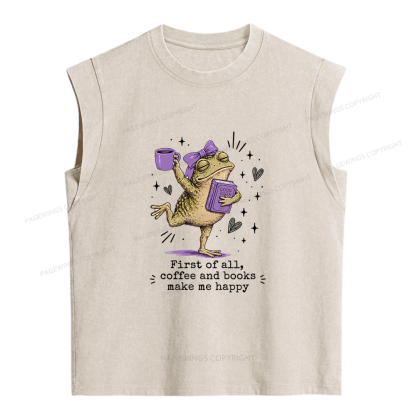 Pagewing Coffee And Books Make Me Happy Women's Washed Tank Top