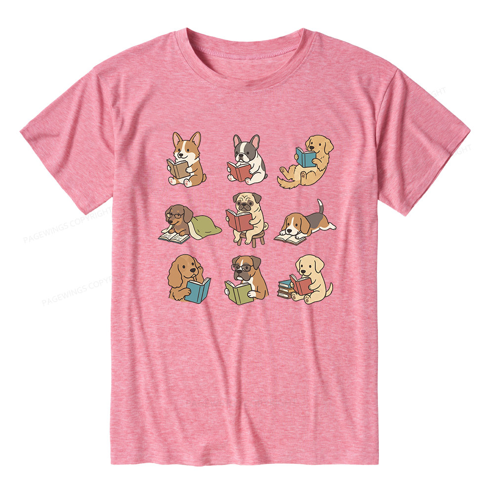 Pagewings Soft Funny Dog Reading Unisex Heather T-Shirt