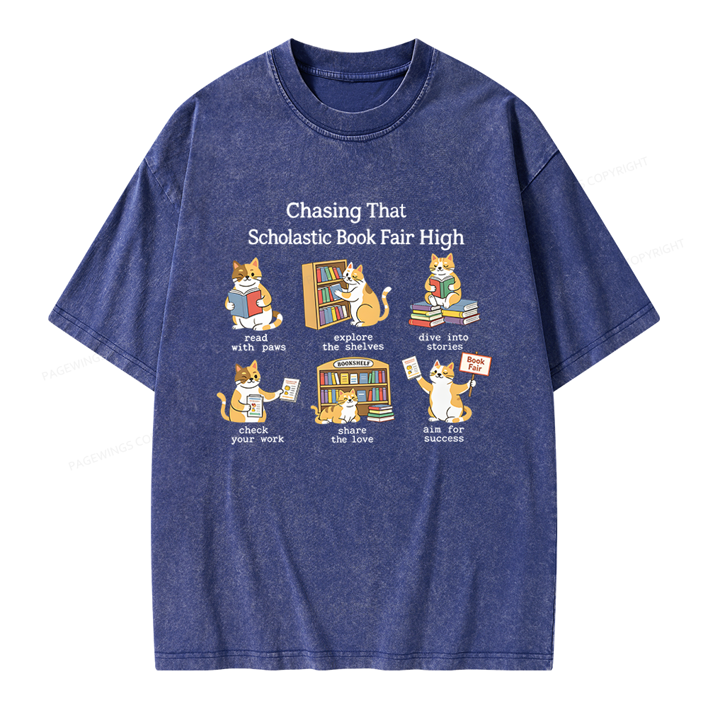 Pagewing Chasing That Scholastic Book Fair High Unisex Washed T-shirt