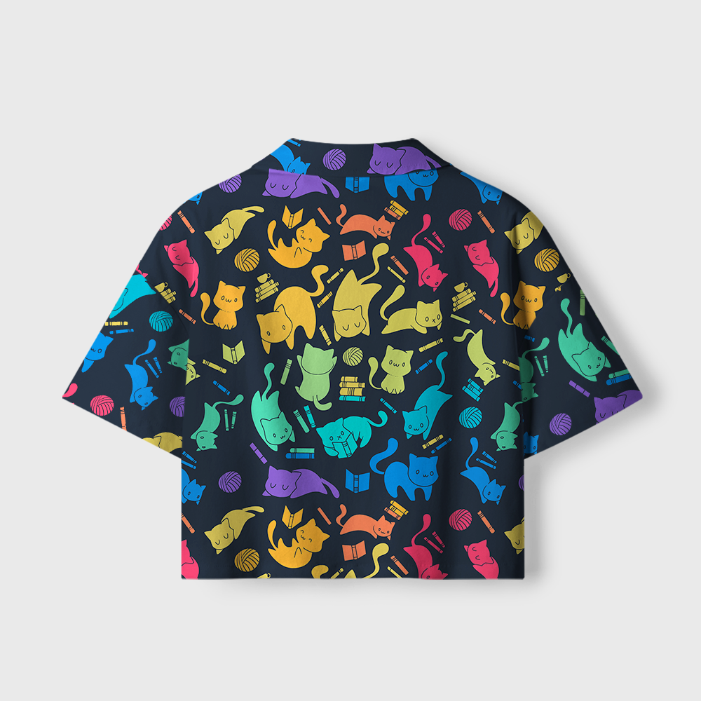 Pagewings Cat Book Lover Women's Camp Shirt