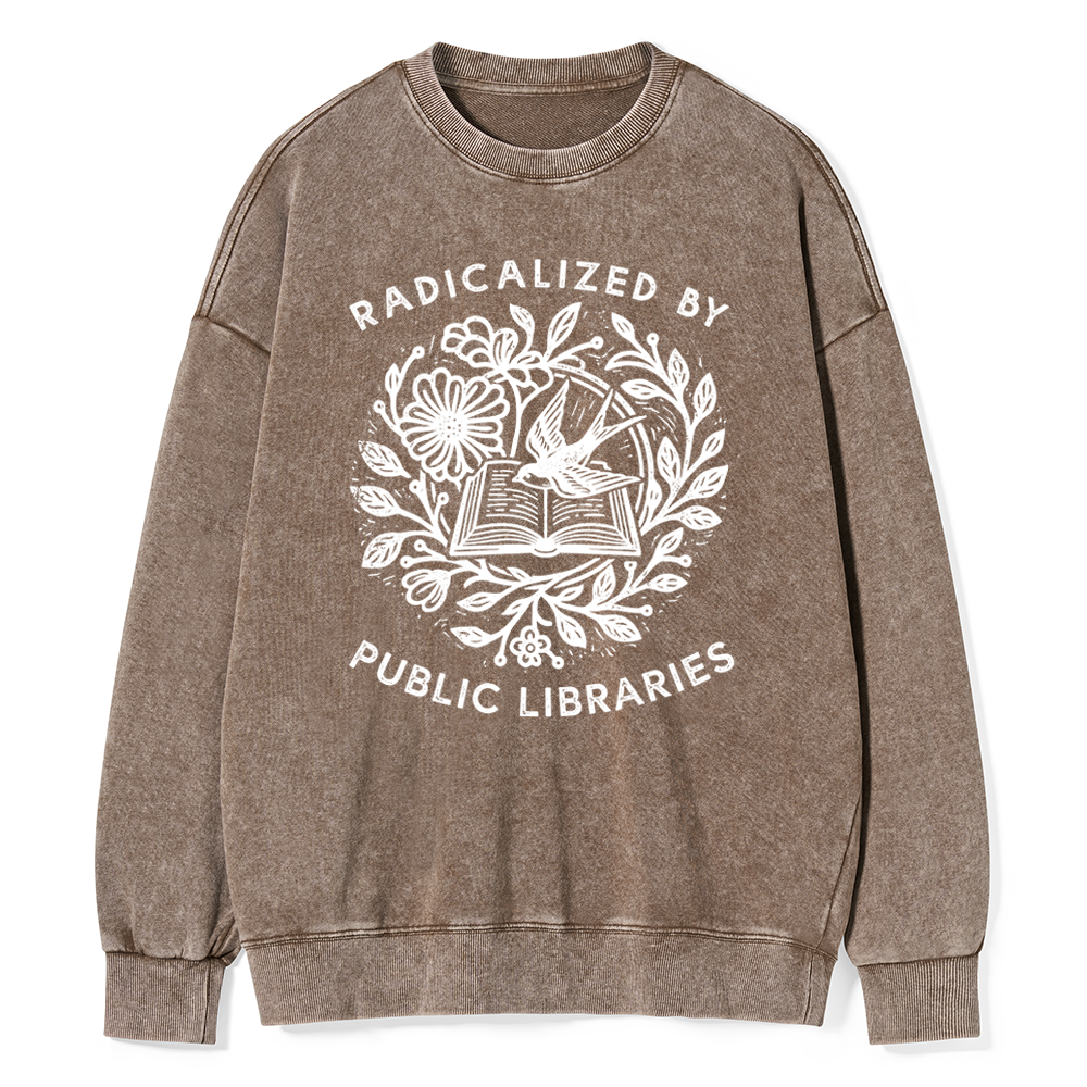 Pagewings Radicalized By Public Libraries Unisex Washed Sweatshirt