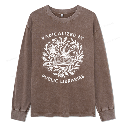 Pagewings Radicalized By Public Libraries Unisex Washed Long Sleeve T-shirt