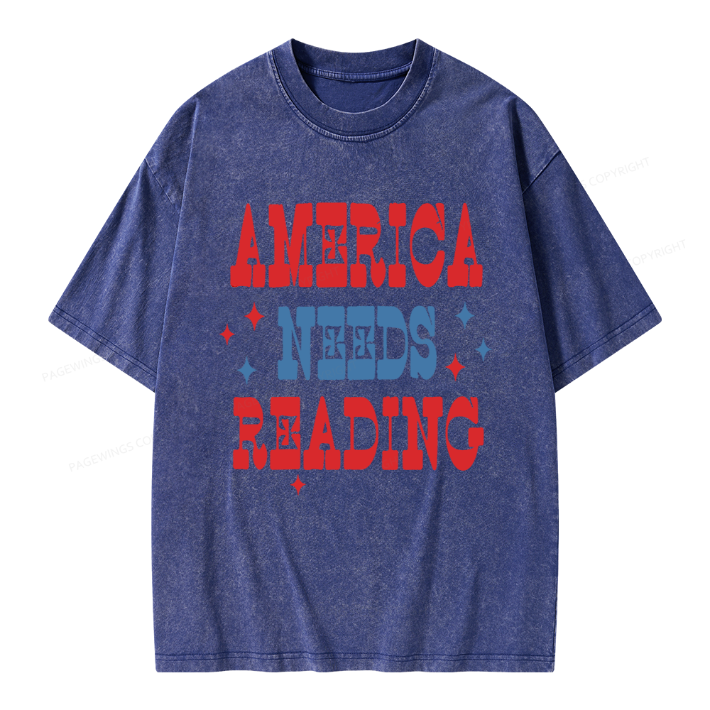 Pagewings America Needs Reading Unisex Washed T-shirt