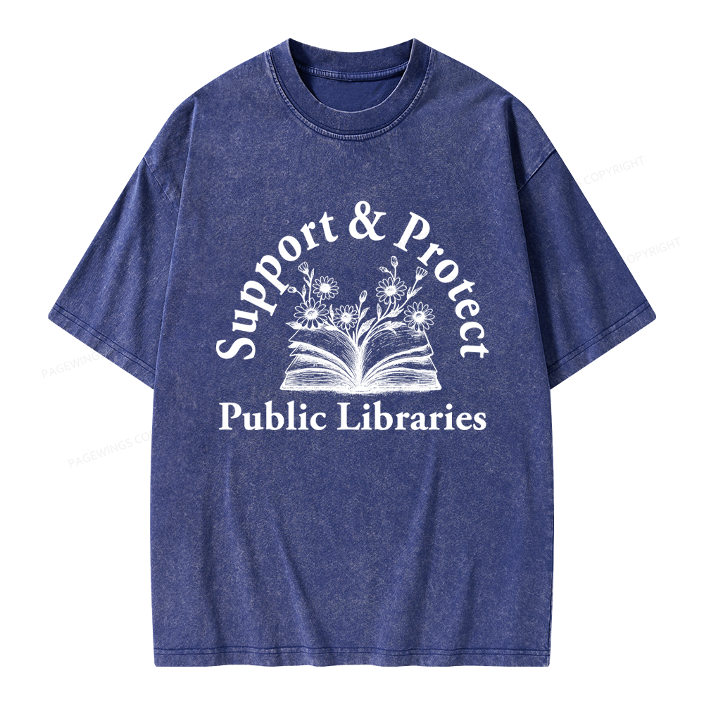 Pagewings Support and Protect Public Libraries 16146 Bookish Unisex Washed T-shirt