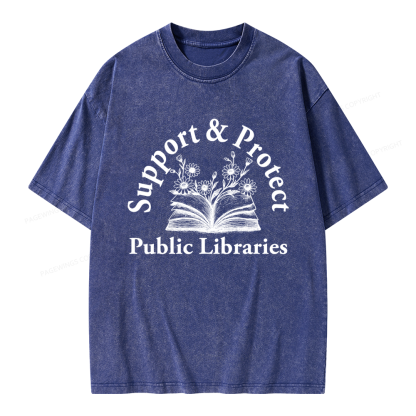 Pagewings Support and Protect Public Libraries 16146 Bookish Unisex Washed T-shirt