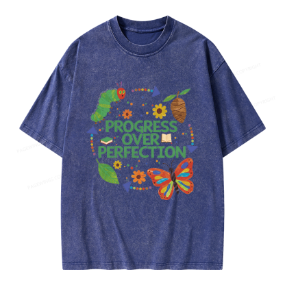 Pagewing Progress Over Perfection Unisex Washed T-shirt