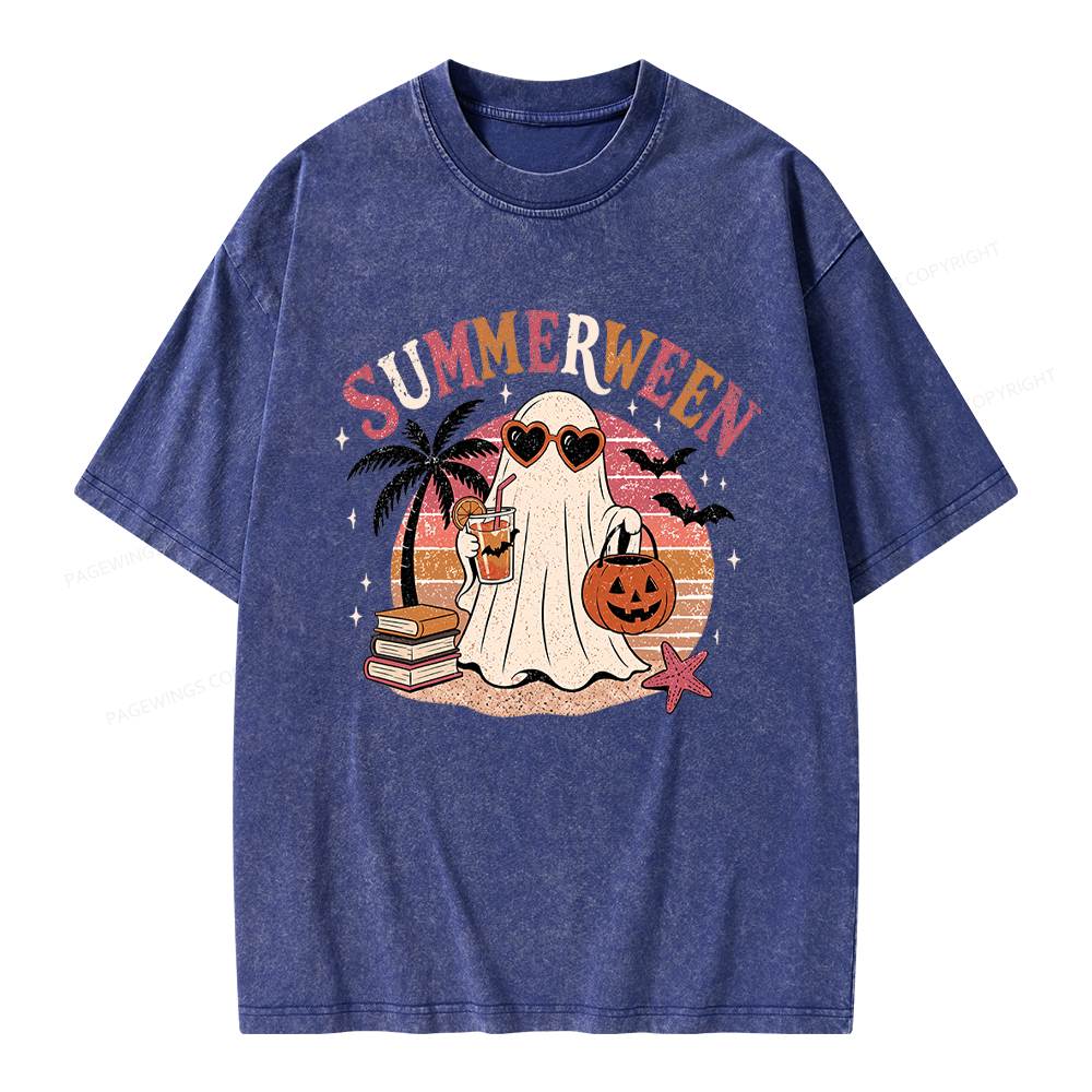 Pagewing Summerween Beach Unisex Washed T-shirt