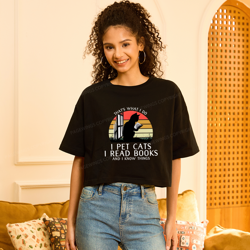 Pagewings Book Lover Cat And Book Women Crop Tops