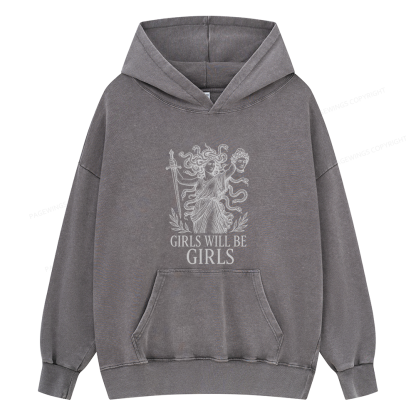 Pagewings Girls Will Be Girls Unisex Washed Hoodie