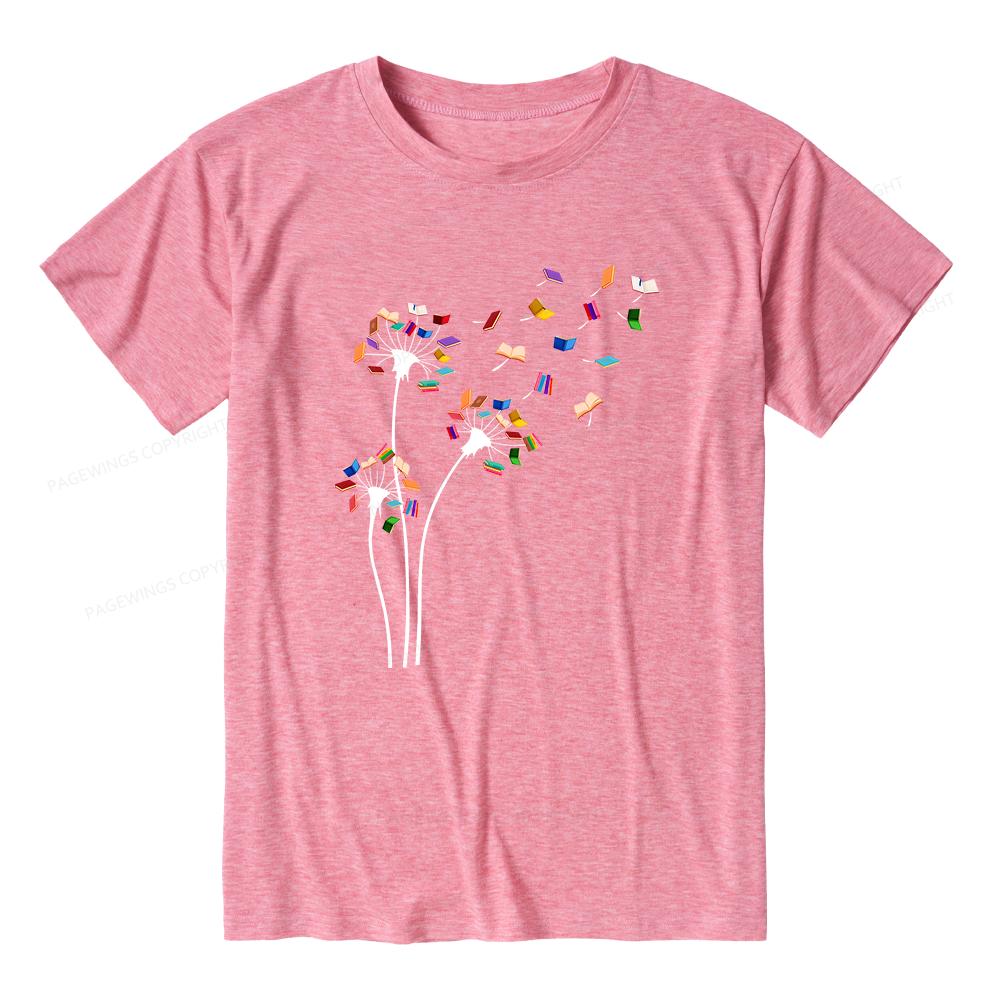 Pagewings Soft Cute Dandelion Books Flower Fly 10035 Bookish Unisex Heather T-Shirt