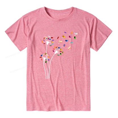 Pagewings Soft Cute Dandelion Books Flower Fly 10035 Bookish Unisex Heather T-Shirt