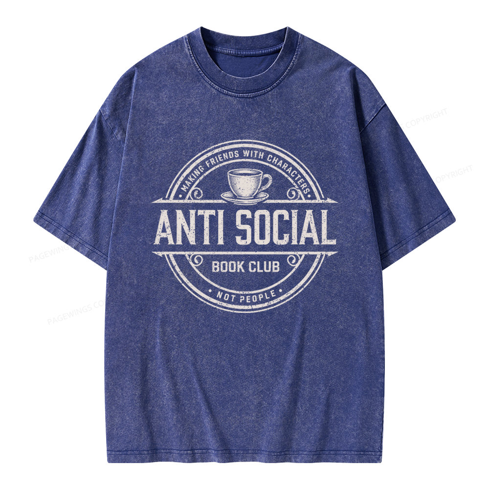 Pagewing Anti Social Book Club Unisex Washed T-shirt
