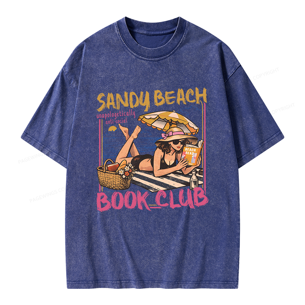 Pagewing Sandy Beach Book Club Unisex Washed T-shirt