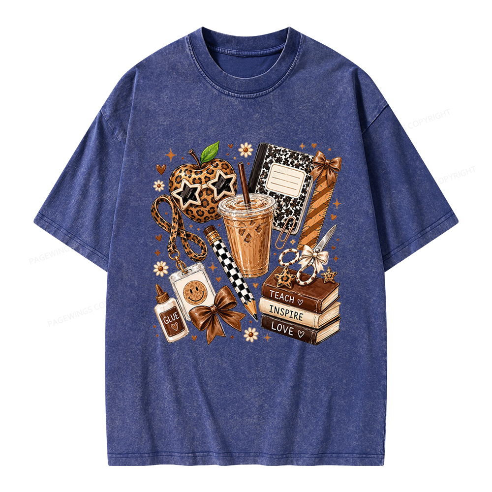 Pagewing Leopard Teacher Book Unisex Washed T-shirt
