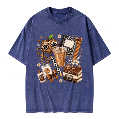 Pagewing Leopard Teacher Book Unisex Washed T-shirt