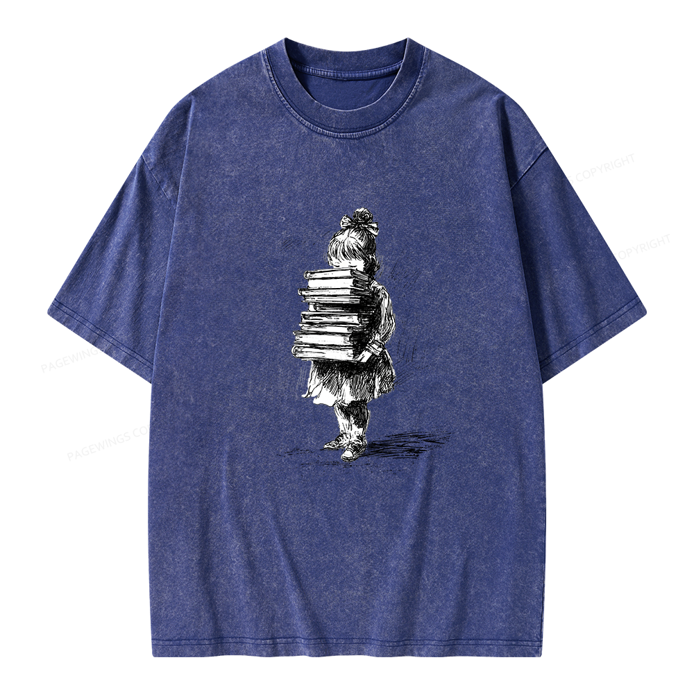 Pagewing Little Book Lover Girl Unisex Washed T-shirt