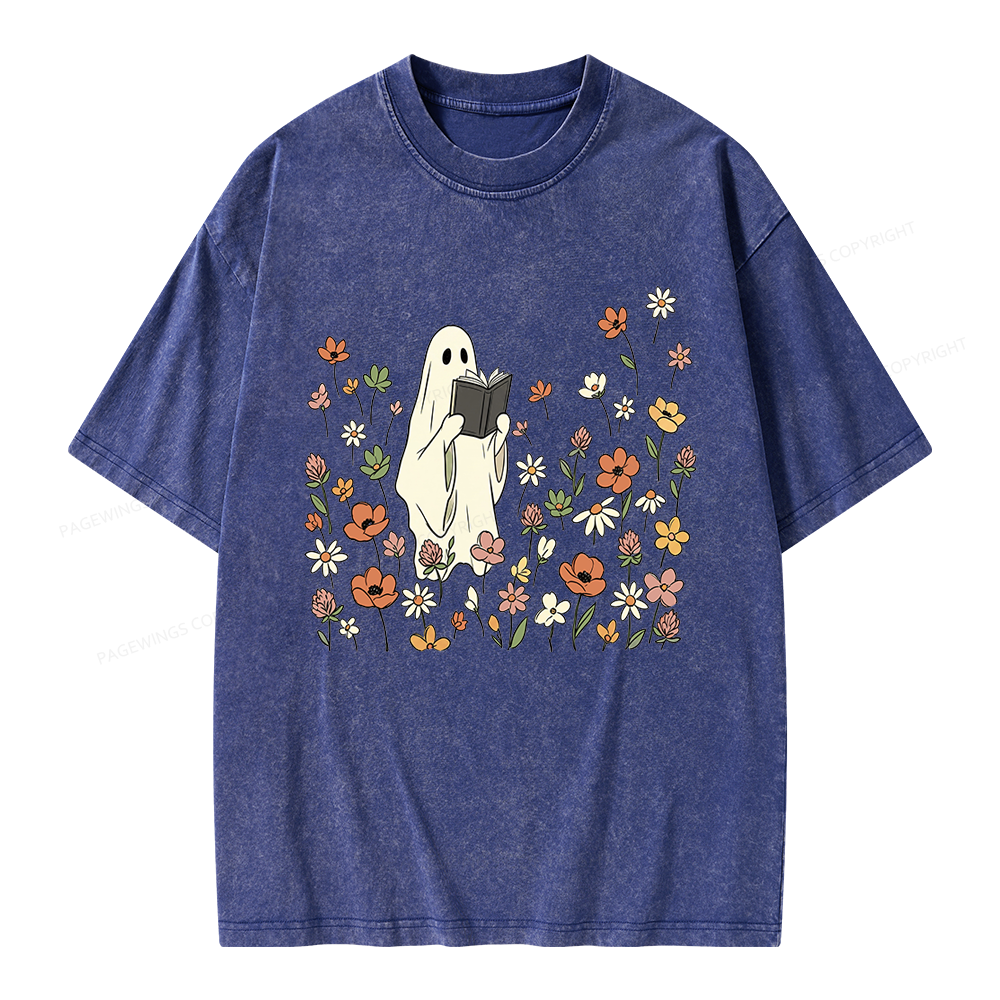 Pagewing Reading Ghost Unisex Washed T-shirt