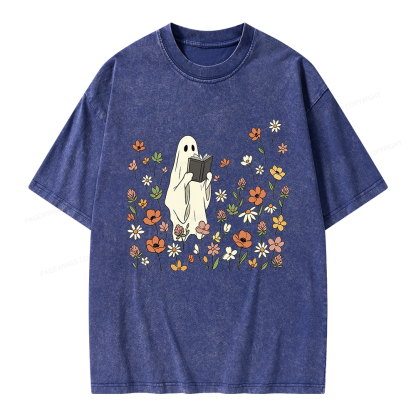 Pagewing Reading Ghost Unisex Washed T-shirt