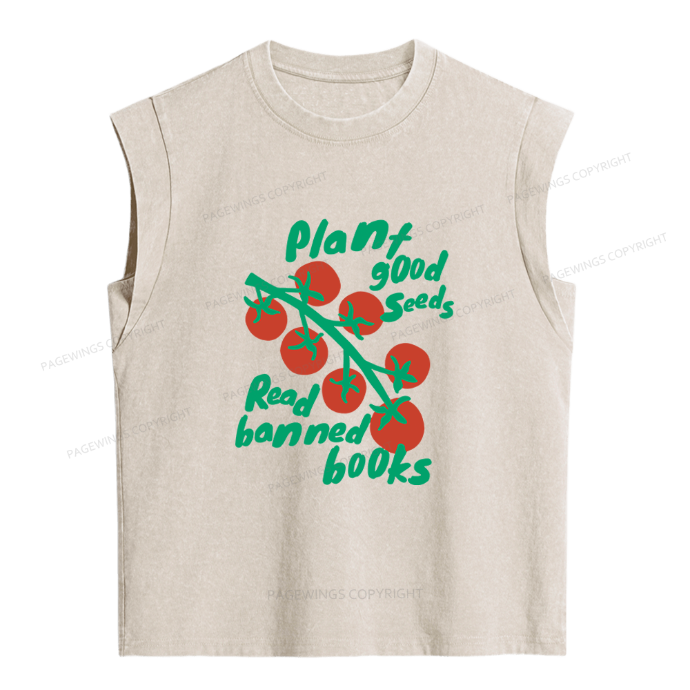 Pagewings Plant Good Seeds Read Banned Books 12636 Bookish Women's Washed Tank Top
