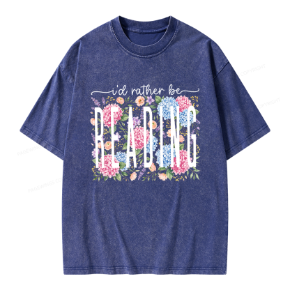 Pagewings Retro Floral Book Lover Unisex Washed T-shirt
