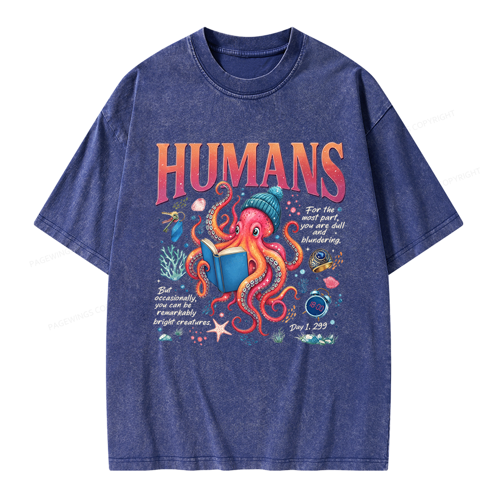 Pagewings Book Lover Octopus Unisex Washed T-shirt