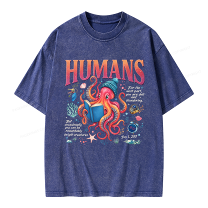 Pagewings Book Lover Octopus Unisex Washed T-shirt