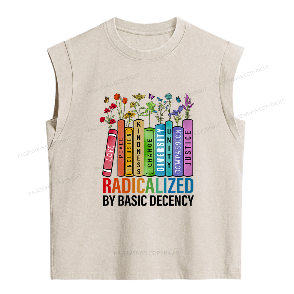 Pagewings Radicalized by Basic Decency Bookish Women's Washed Tank Top