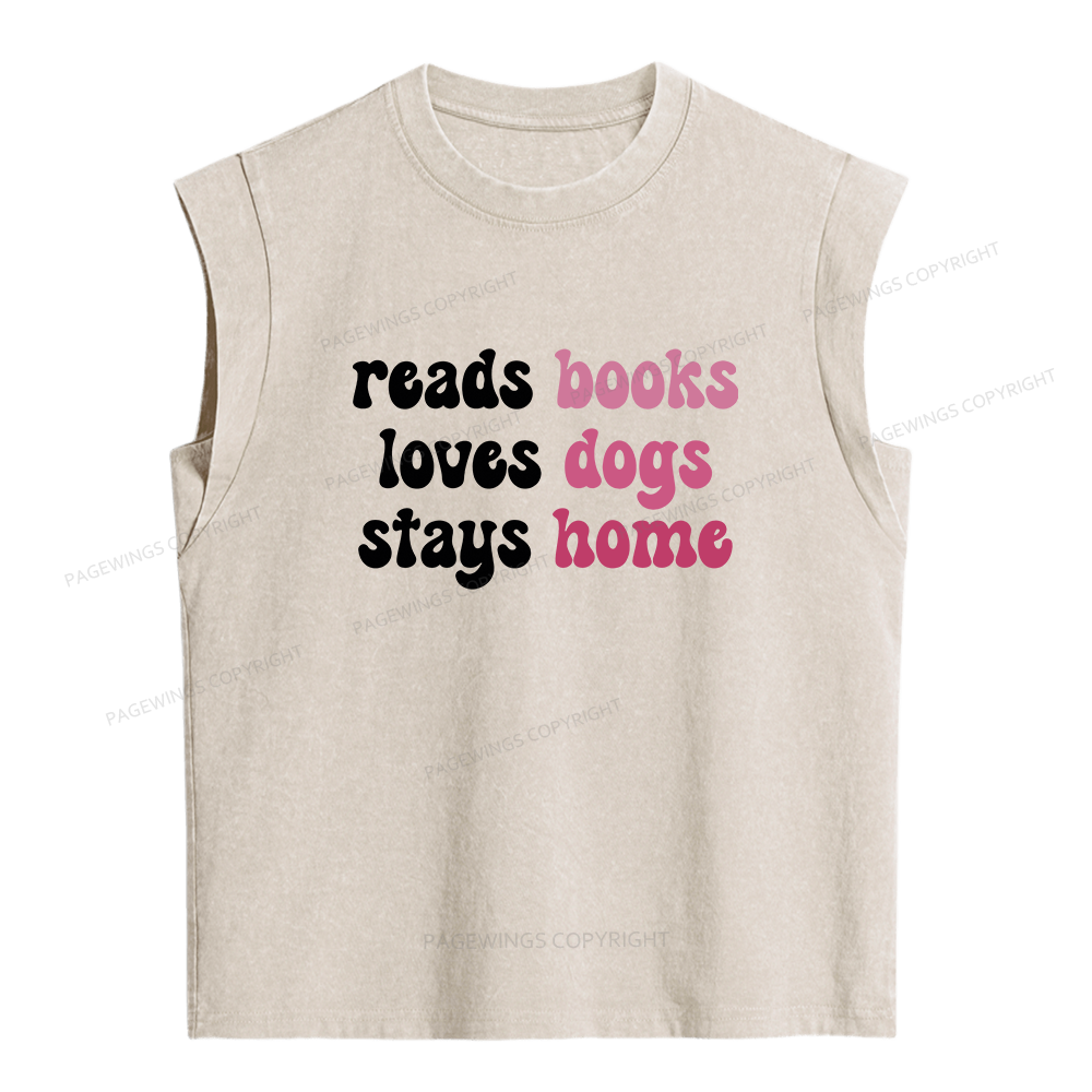 Pagewing Read Books & Lovs Dogs & Stay Home Bookish Women's Washed Tank Top