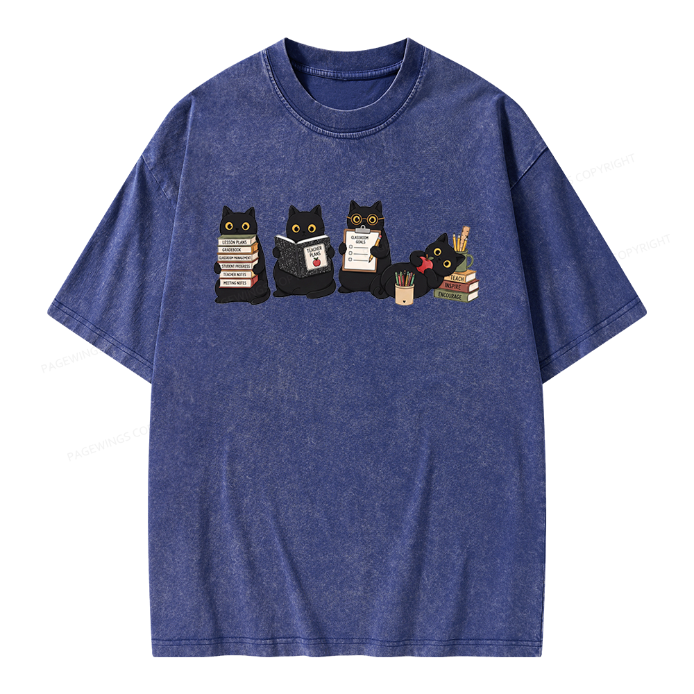 Pagewings Black Cat Teacher Unisex Washed T-shirt