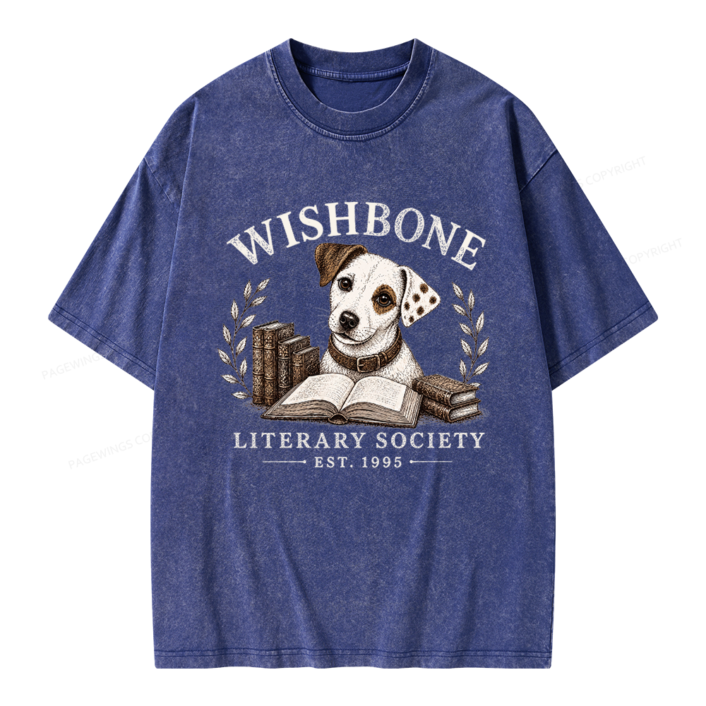 Pagewings Wishbone Literary Society Unisex Washed T-shirt