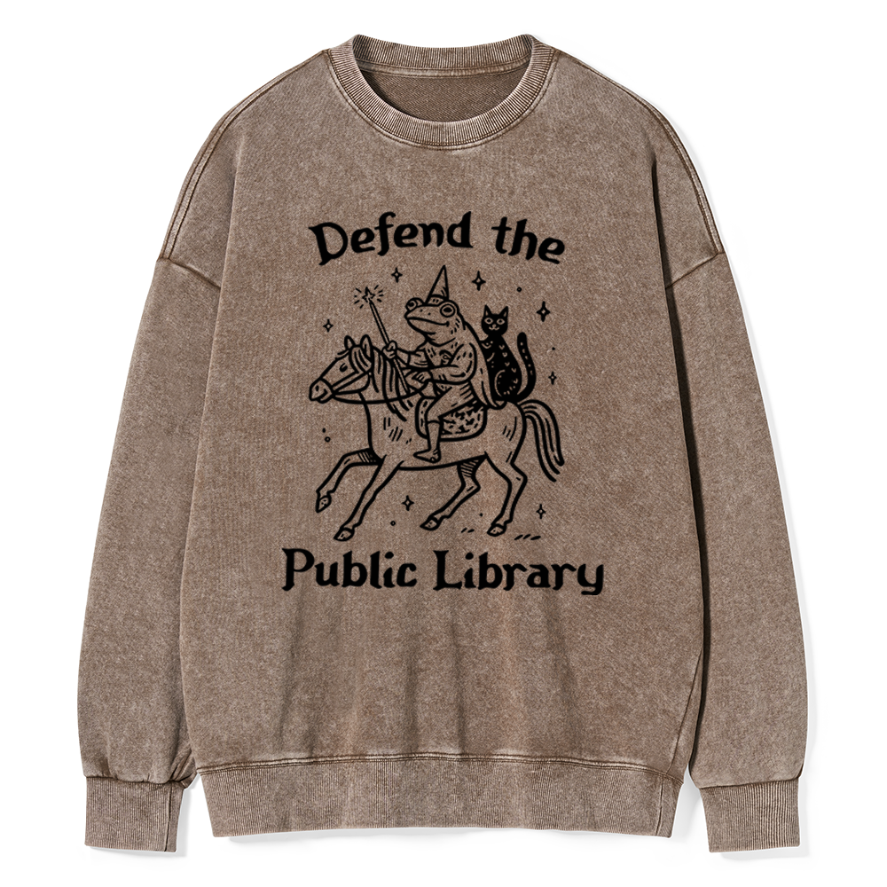 Pagewings Defend The Public Library Unisex Washed Sweatshirt