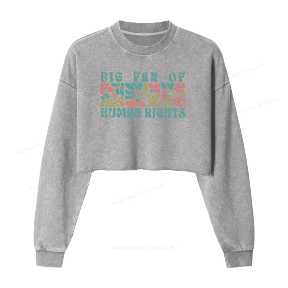 Pagewings Big Fan Of Human Rights 15868 Bookish Washed Crop Sweatshirt