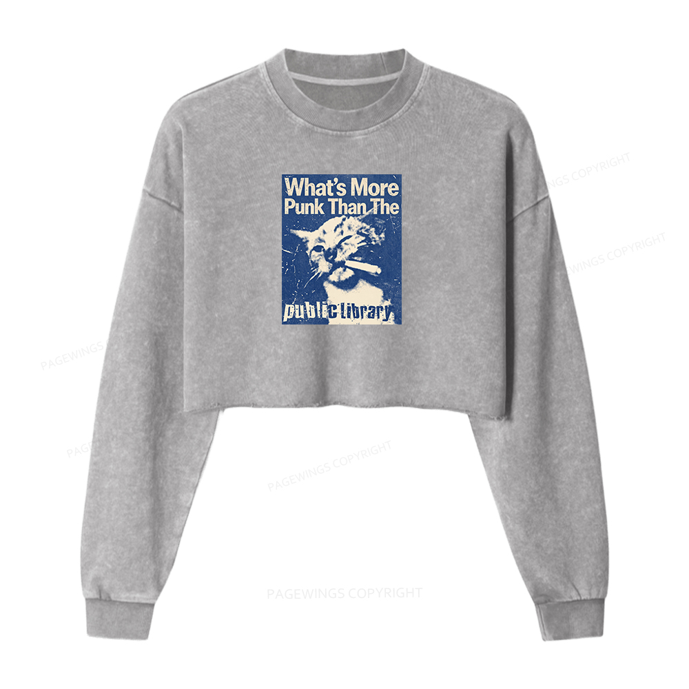 Pagewings What's More Punk Than The Public Library 15772 Bookish Washed Crop Sweatshirt