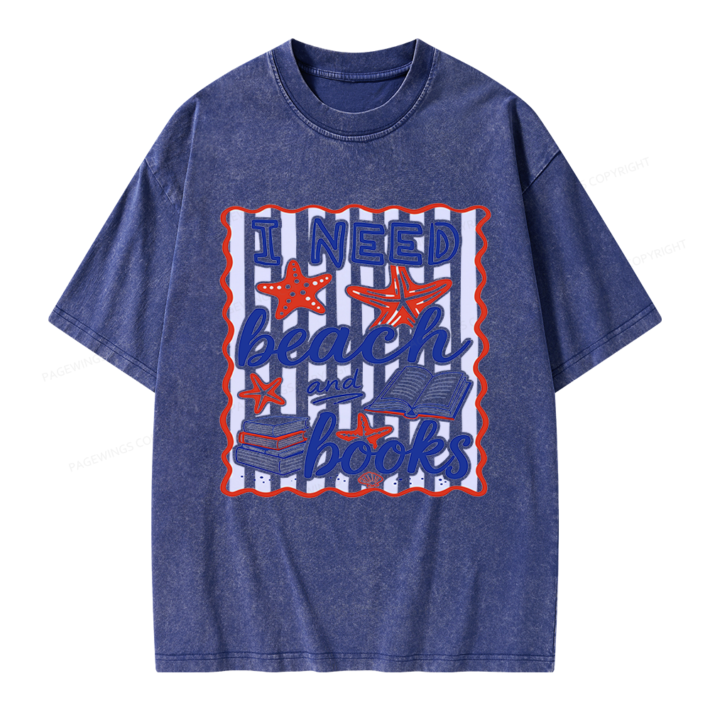 Pagewing I Need Beach Books Unisex Washed T-shirt