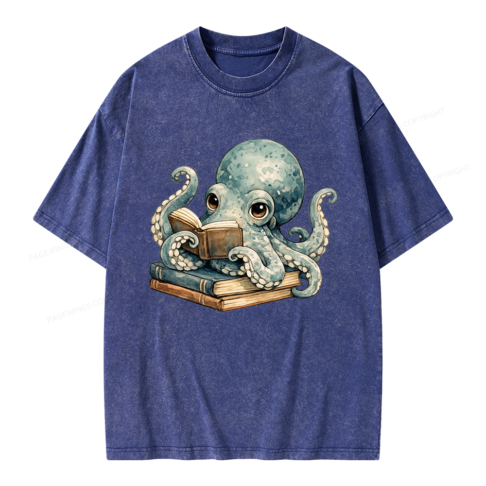 Pagewing Octopus Book Lover Unisex Washed T-shirt