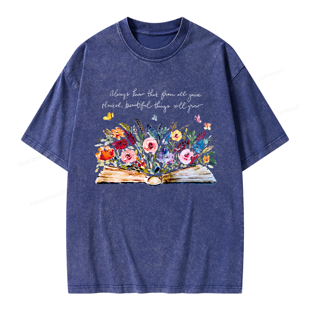 Pagewing Floral Book Unisex Washed T-shirt