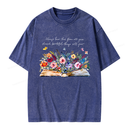 Pagewing Floral Book Unisex Washed T-shirt