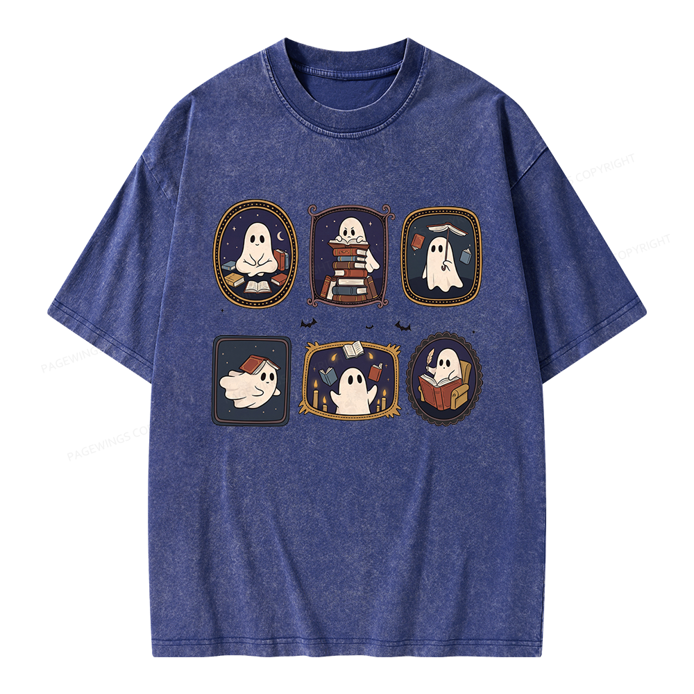 Pagewings Ghost Reading Book Unisex Washed T-shirt