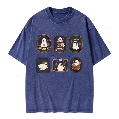 Pagewings Ghost Reading Book Unisex Washed T-shirt