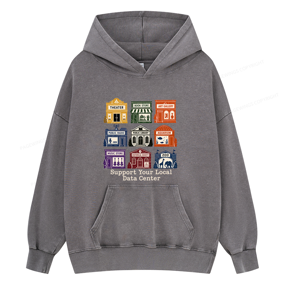 Pagewing Support Your Local Data Center16102 Book Unisex Washed Hoodie