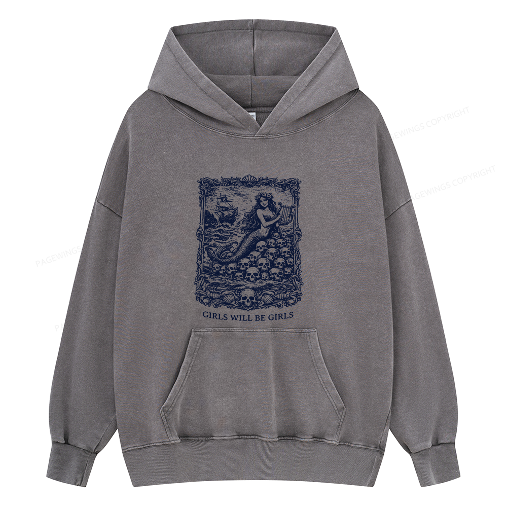 Pagewings Girls Will Be Girls15607 Book Unisex Washed Hoodie