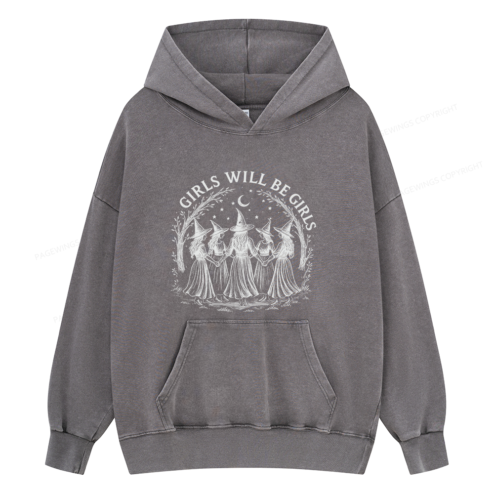 Pagewings Girls Will Be Girls15692 Book Unisex Washed Hoodie