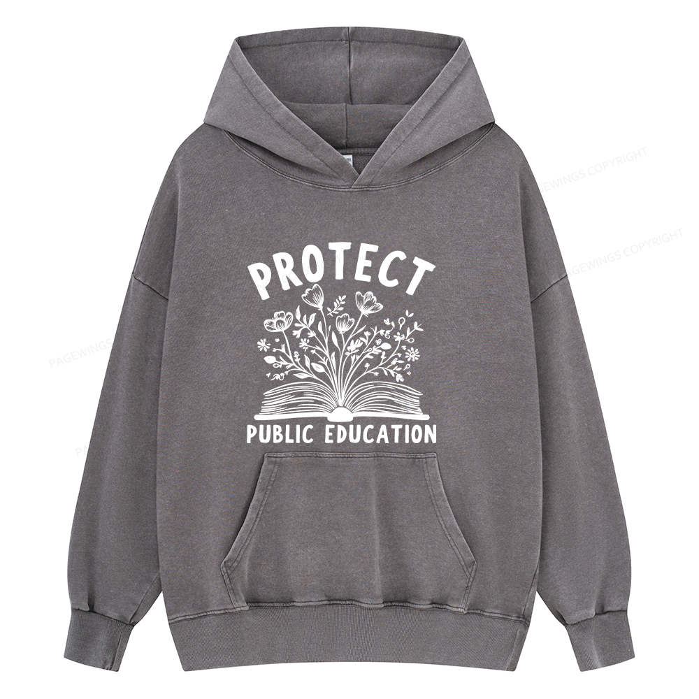 Pagewings Protect Public Education15808 Book Unisex Washed Hoodie